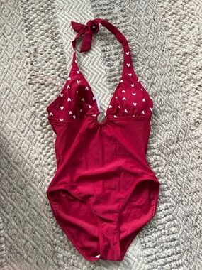 Disney Red Halter One-Piece Swimsuit with White Mickey Print size 10 padded